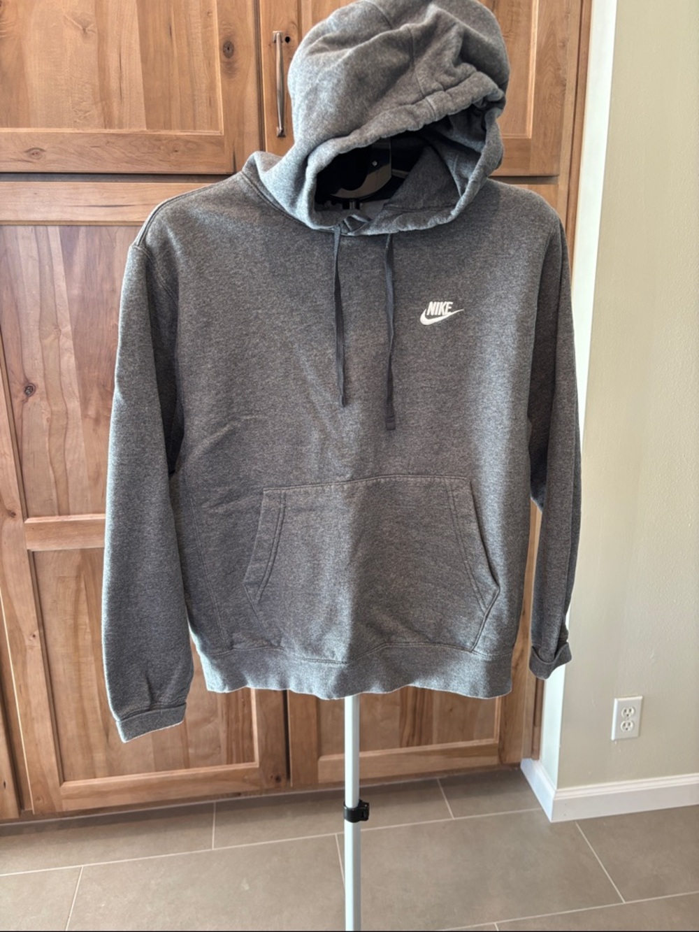 Nike Dark Gray Hooded Pullover Sweatshirt with White Swoosh